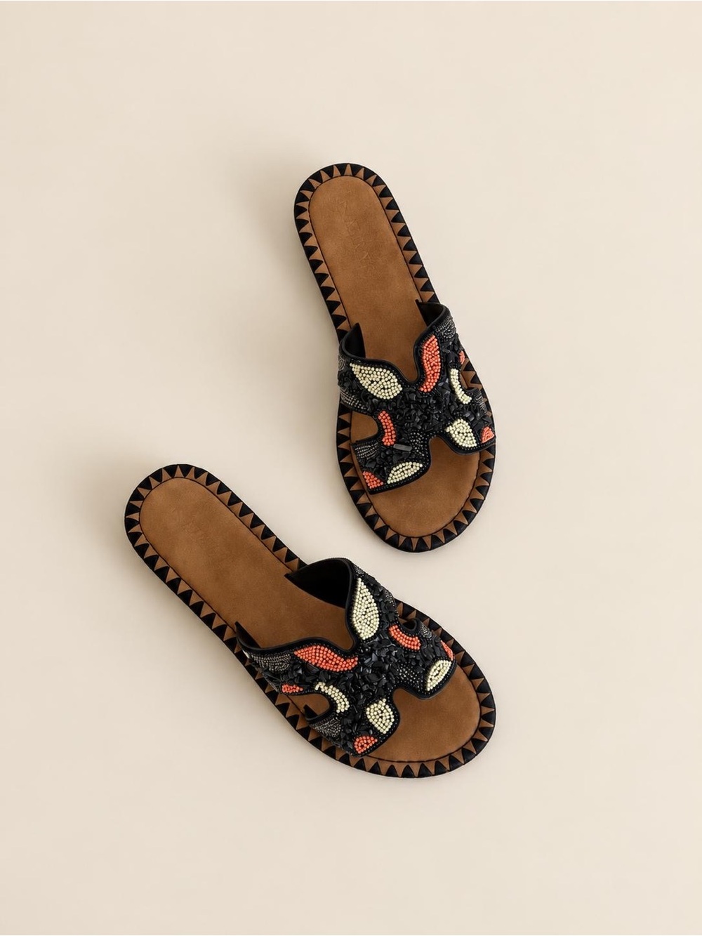 AZARAYAH Women’s Beaded Cutout Slide Sandals Embellished Slip-On Flats